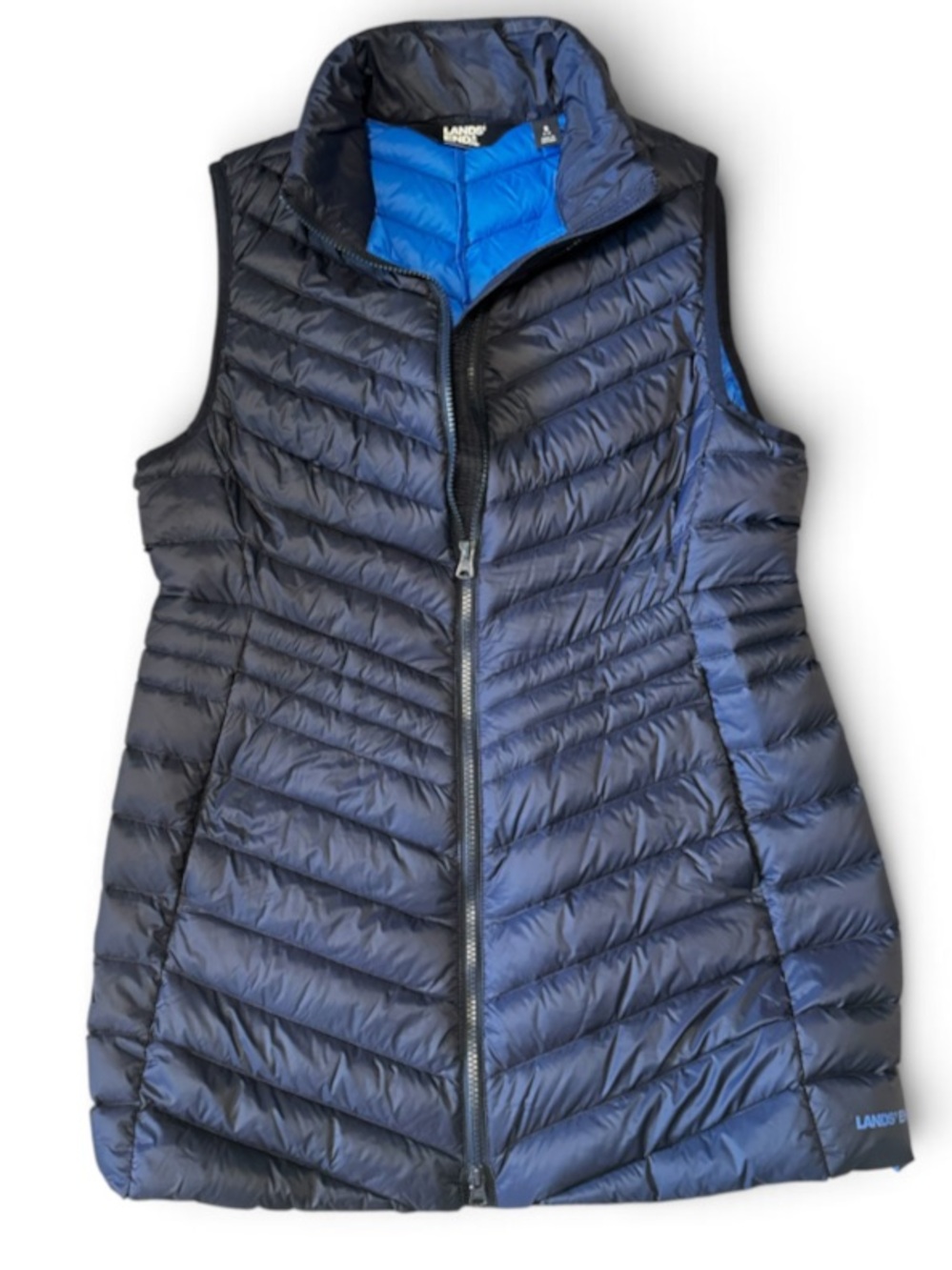 Lands' End Down Quilted Down Long Puffer Vest Navy Blue Small - Picture 9 of 9